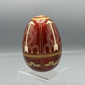 Vtg Paper Mache Red Gold Egg 1895 on Base Home Accents Decor Gifts Arrows 6"